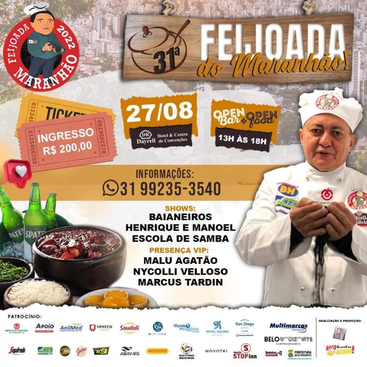 31ª Feijoada do Maranhão Está chegando, dia 27 de agosto às 13h