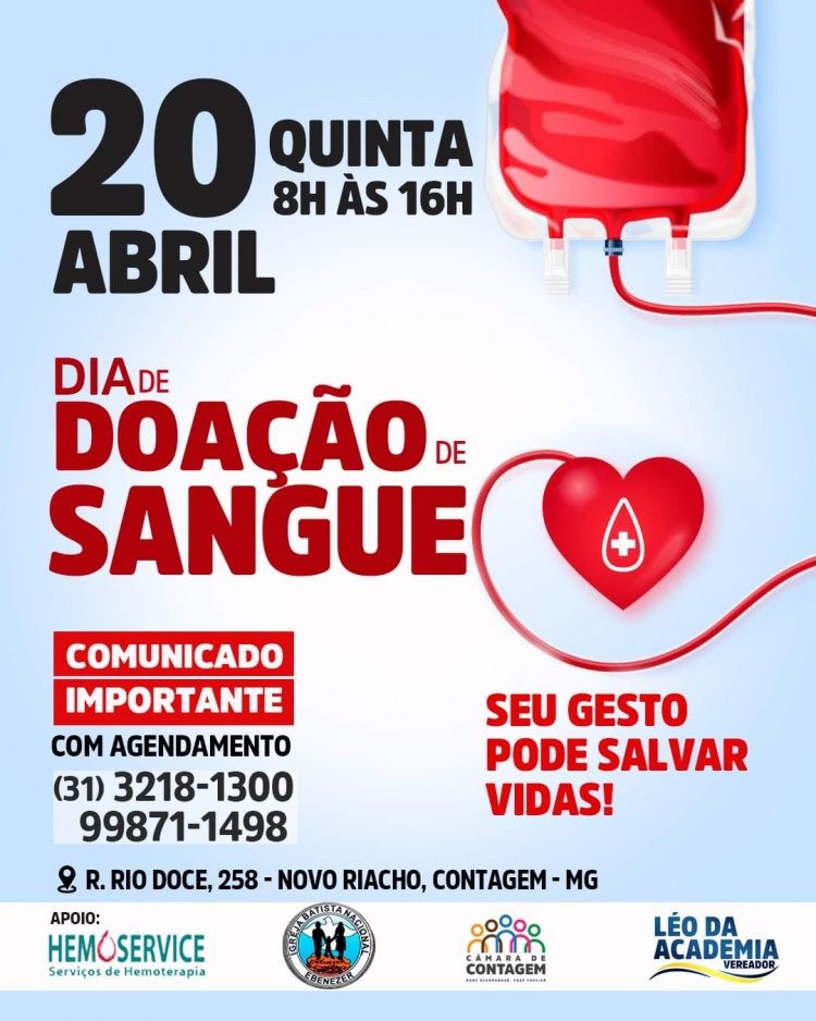 Dia 20 de Abril é dia de doar sangue e salva vidas