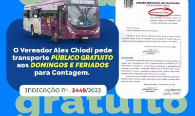 Vereador Alex Chiodi pede transporte Público Gratuito aos Domingos e Feriados para Contagem