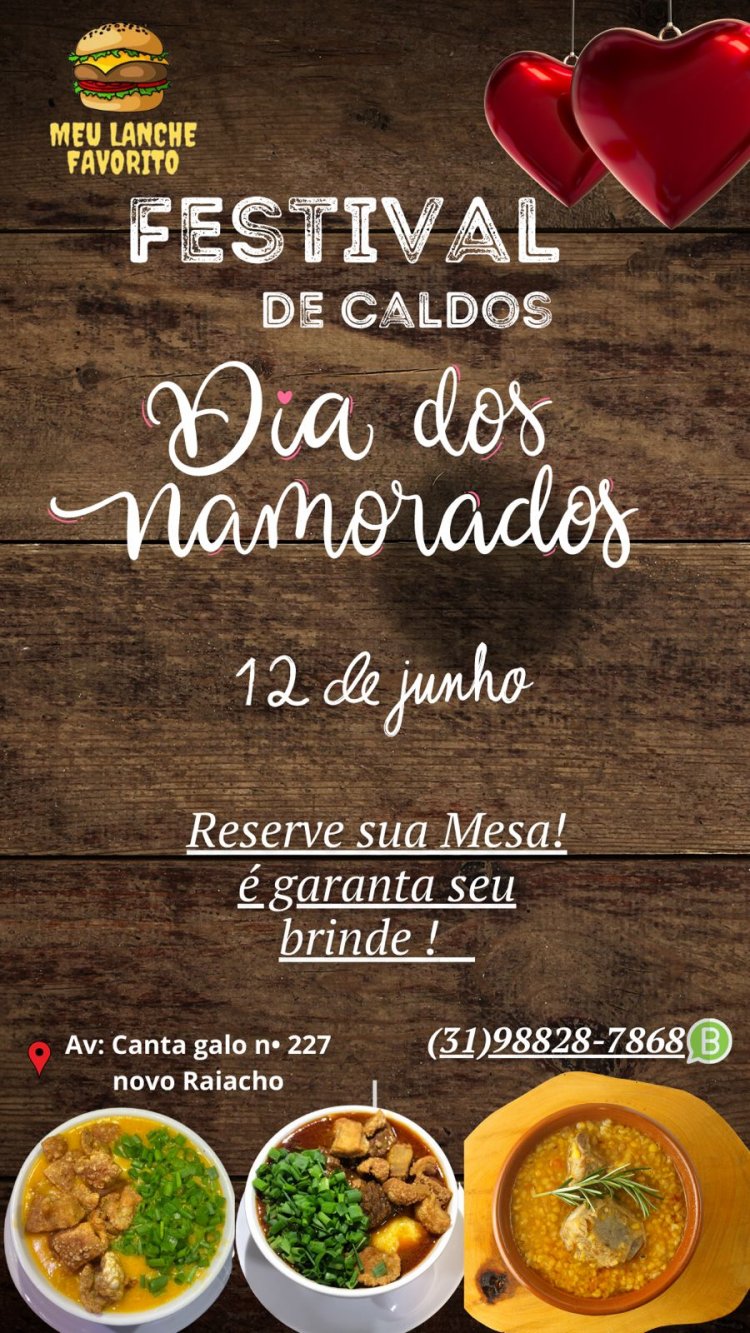 Cardápio especial para o dia dos namorados