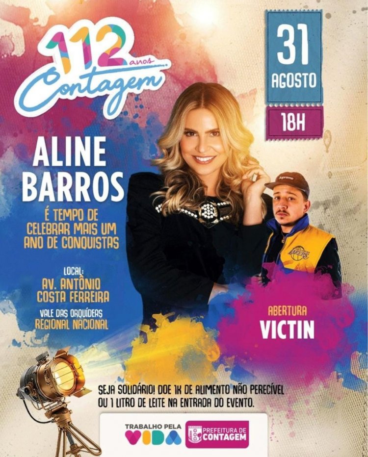 CONTAGEM 112 ANOS. Cidade vai comemorar aniversário com noite de louvor em show de Aline Barros, na região do Nacional.